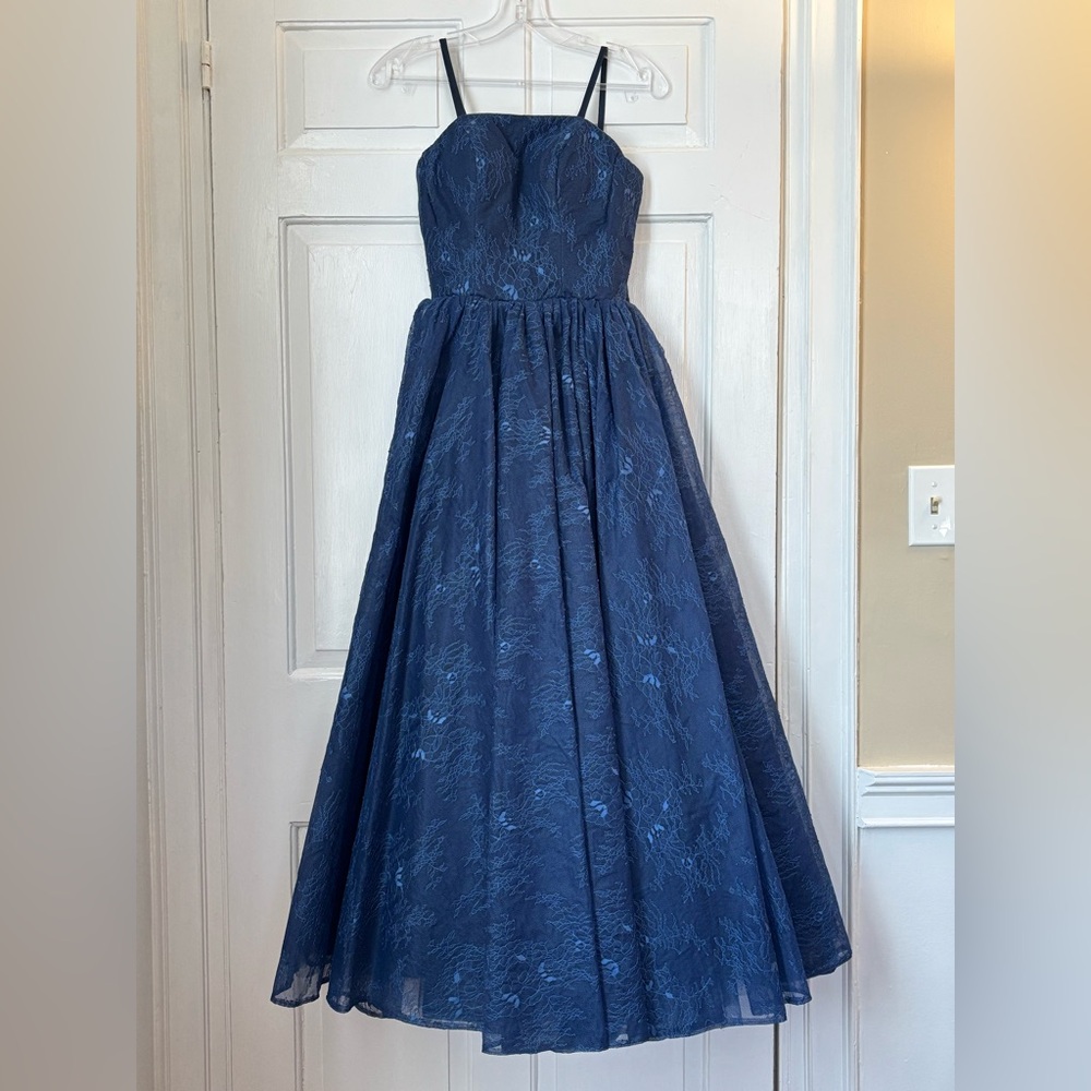 Navy Lace Spaghetti Strap Ball Gown Evening Prom Dress, size XS